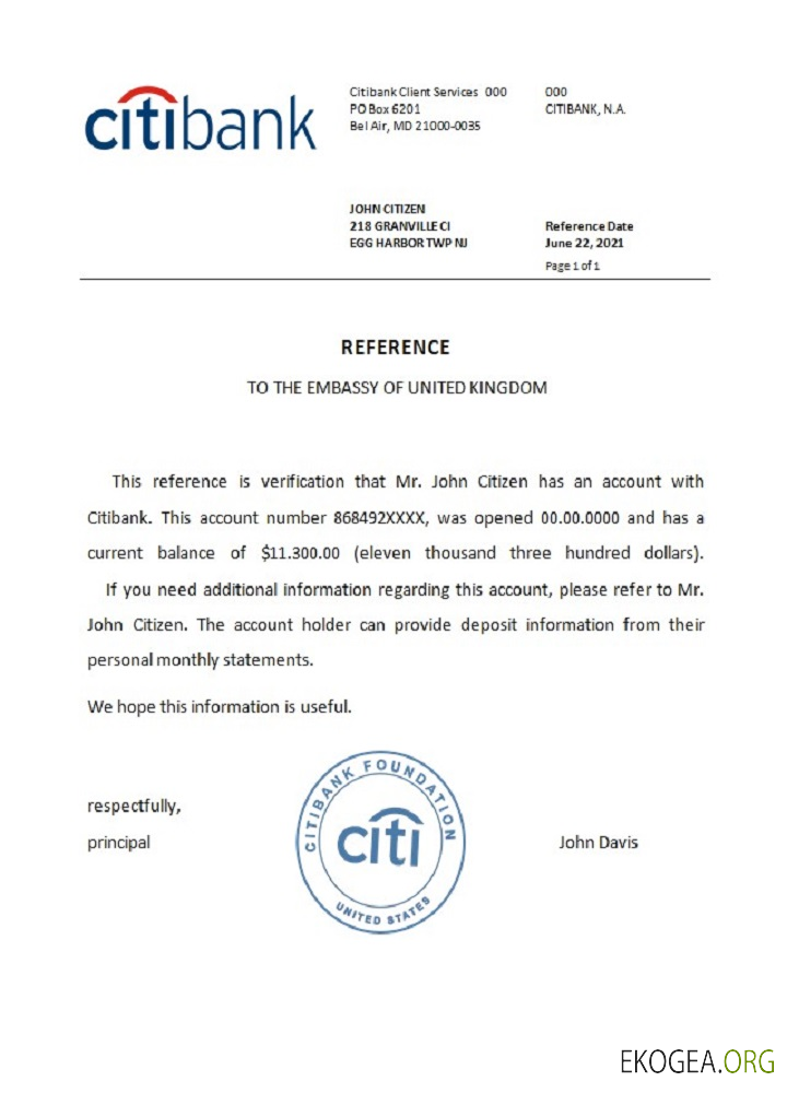 USA , Citibank , référence template